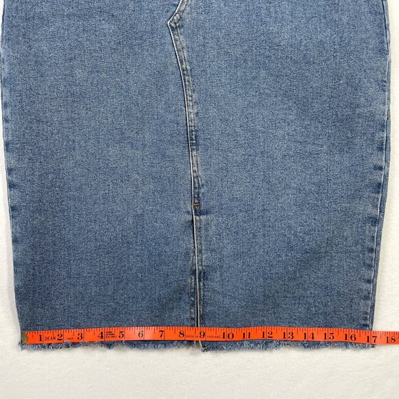 Denim Co Est 1969 Midi Jean Skirt Size 8 Light Wash Distressed Hem Front Slit - Picture 5 of 9